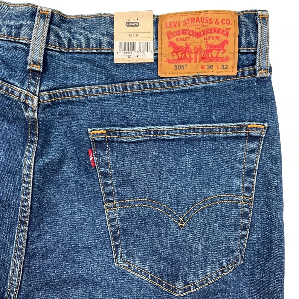 Levis 505 Jeans Mens 36W 32L Blue Regular‎ Fit Stretch Cotton Denim